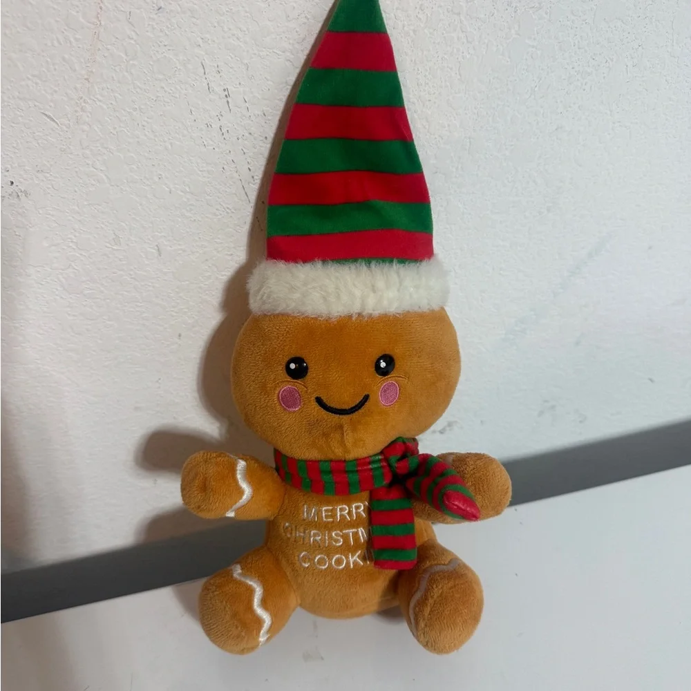 Gingerbread Plush with Red and Green Hat